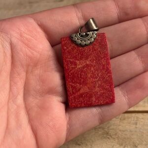 Sterling Silver and Red Coral Rectangle Pendant